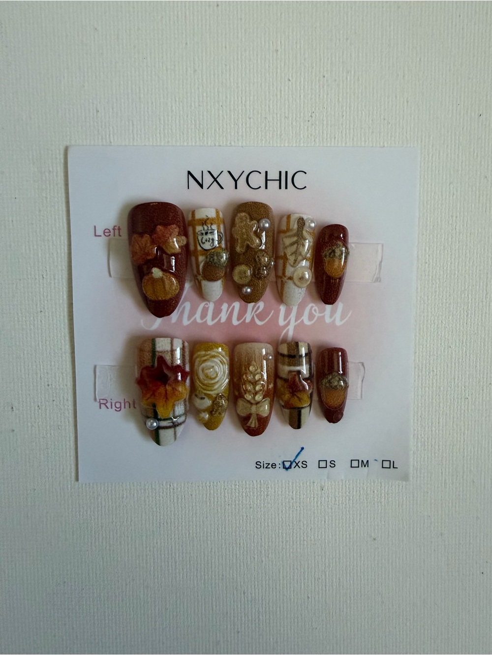 NEW Chic Brown & Gold Autumn Press-On Nail Set Size X-Small 🧡